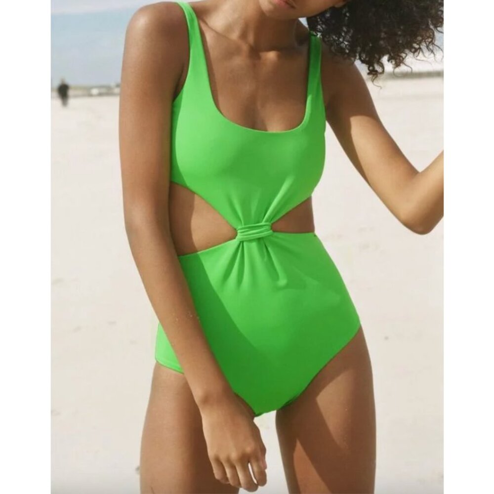 NWT Mara Hoffman Swim Cut Out Tie Back One Piece Swimsuit Womens S Lime Green